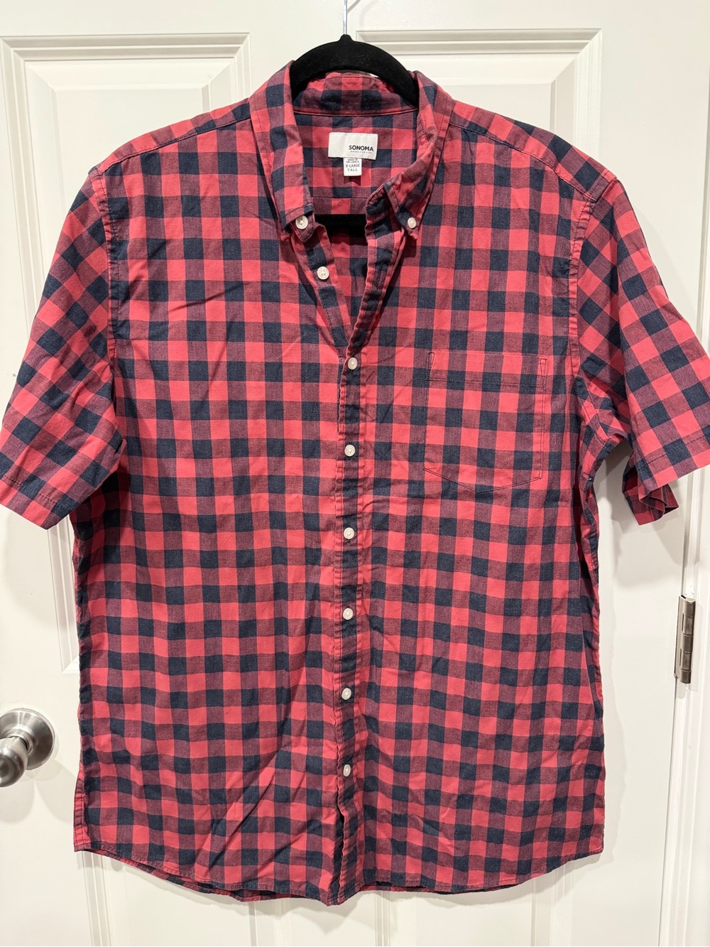 Sonoma Red & Navy Plaid Short-Sleeve Button-Down Shirt